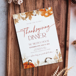 Fall Pumpkins and Leaves Thanksgiving Dinner  招待状