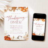 Fall Pumpkins and Leaves Thanksgiving Dinner  招待状