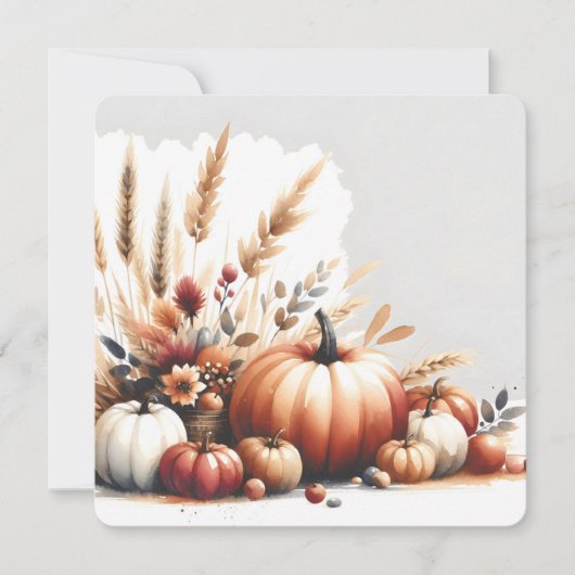 Fall Pumpkins and Wheat Autumn Illustration 招待状 (正面)
