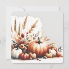 Fall Pumpkins and Wheat Autumn Illustration 招待状