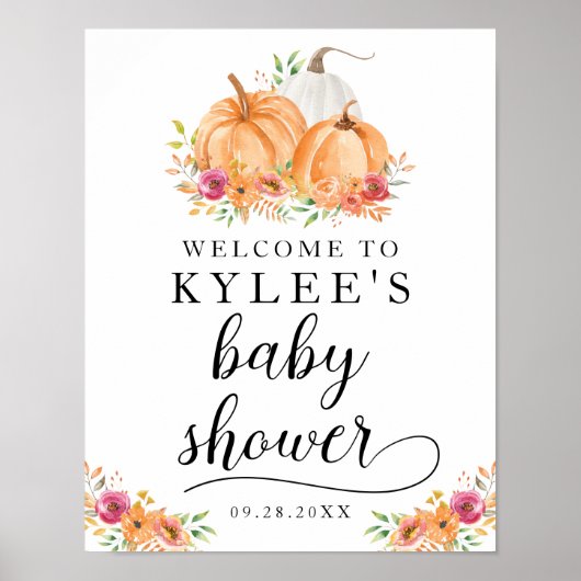 Fall Pumpkins Baby Shower Welcome Poster ポスター (正面)