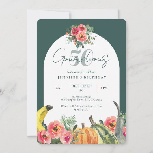 Fall Pumpkins Green Gourdious 50th Birthday Party  招待状 (正面)