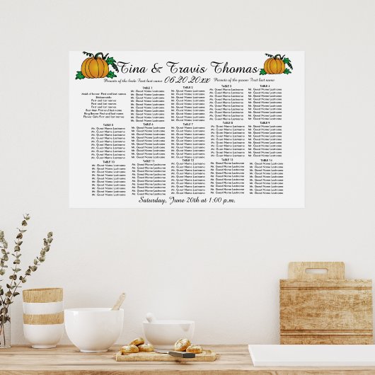 Fall Pumpkins Party Wedding Guests Seating Charts ポスター (キッチン)