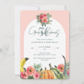 Fall Pumpkins Pink Gourdious 50th Birthday Party  招待状 (正面)