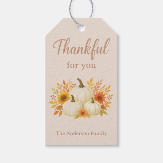 Fall Pumpkins & Sunflowers | Elegant Thanksgiving ギフトタグ (正面)