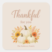 Fall Pumpkins & Sunflowers | Elegant Thanksgiving スクエアシール (正面)