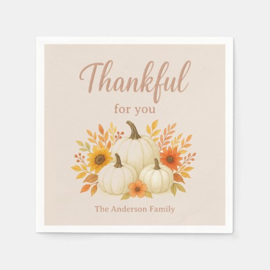 Fall Pumpkins & Sunflowers | Elegant Thanksgiving スタンダードカクテルナプキン (正面)