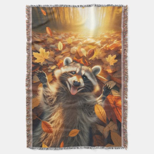 Fall Raccoon Throw Blanket スローブランケット (正面縦)