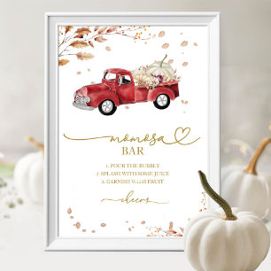 Fall Red Vintage Truck Momosa Bar ベビーシャワーサイン ポスター