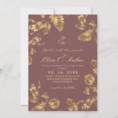Fall Rose Brown  Wedding Invitation 招待状 (正面)