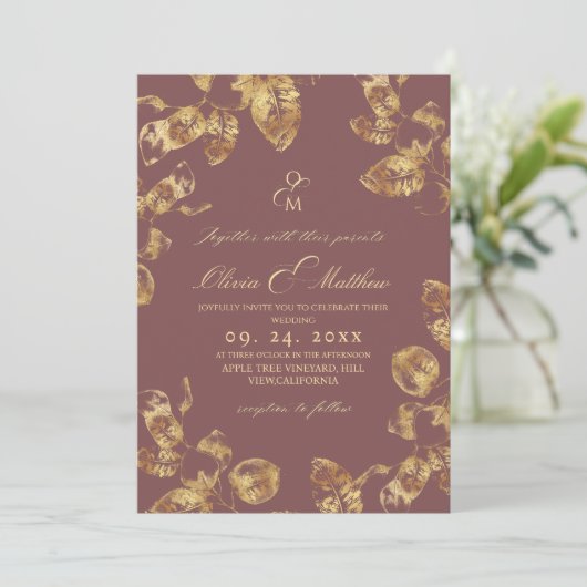 Fall Rose Brown  Wedding Invitation 招待状 (スタンド正面)