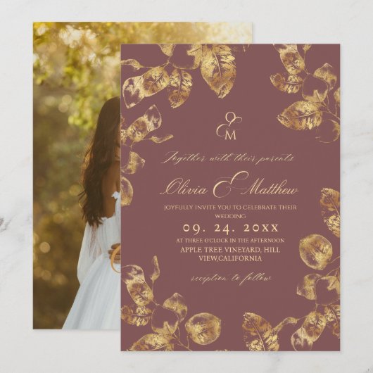 Fall Rose Brown  Wedding Invitation 招待状 (正面/裏面)