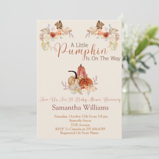 Fall Rustic Little Pumpkin Baby Shower Invitation 招待状 (スタンド正面)