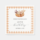 Fall Rustic Pumpkin Woman Birthday Napkins | Plaid スタンダードカクテルナプキン (正面)