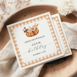 Fall Rustic Pumpkin Woman Birthday Napkins | Plaid スタンダードカクテルナプキン
