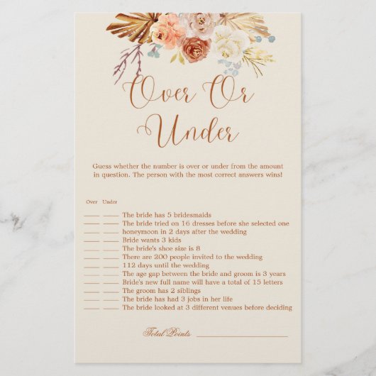 Fall Rustic Terracotta Over or Under Bridal Game (正面)