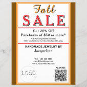 Fall Sale Orange Brown White Heart チラシ (正面)