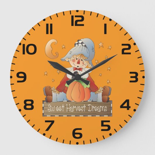 Fall Scarecrow Sweet Harvest Dreams ラージ壁時計 (正面)