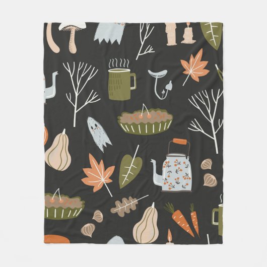 Fall seamless pattern with cozy nature elements. C フリースブランケット (正面)