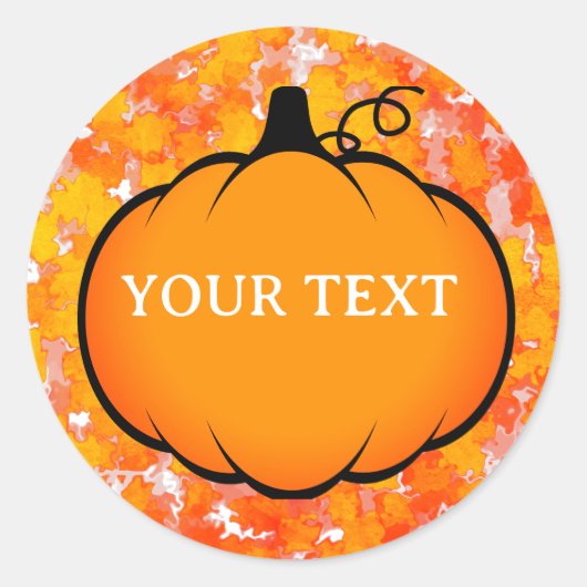 Fall Season Foliage Pumpkin Drawing Custom Text  ラウンドシール (正面)