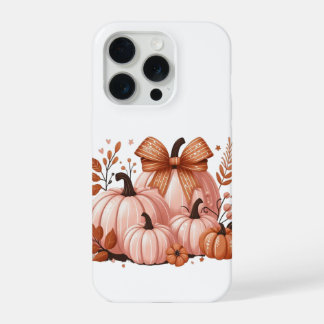 Fall season pink pumpkins with coquette bow iPhone 15 proケース