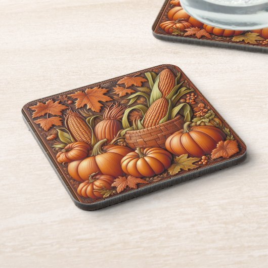 Fall Season Pumpkins Embossed           コースター (左側)