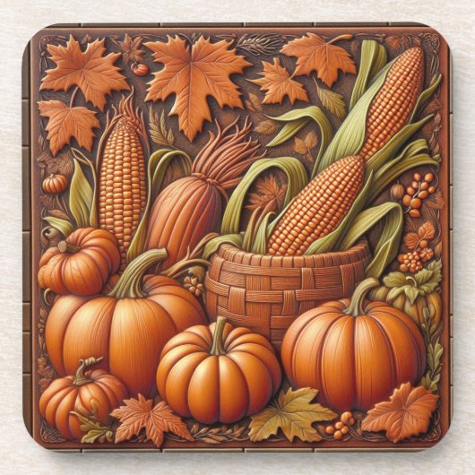 Fall Season Pumpkins Embossed           コースター (正面)