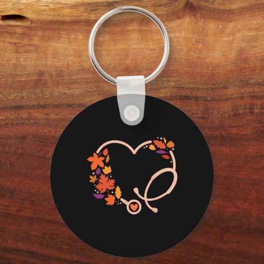 Fall Stethoscope Nurse Thanksgiving Nursing Autumn キーホルダー (正面)