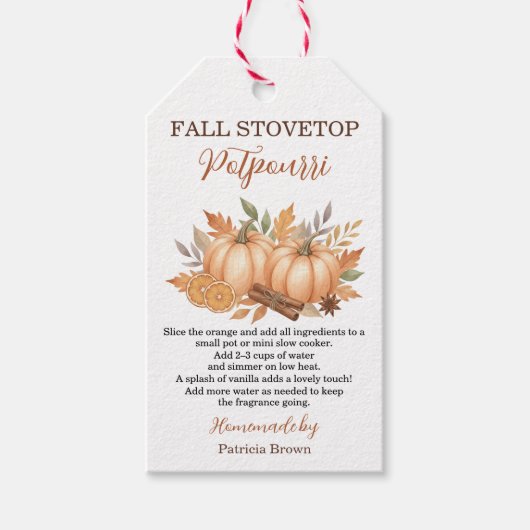 Fall Stovetop Potpourri Recipe Tag with Pumpkins ギフトタグ (正面)
