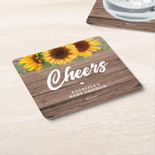 Fall Sunflower | ベビーシャワー  スクエアペーパーコースター (アングル)