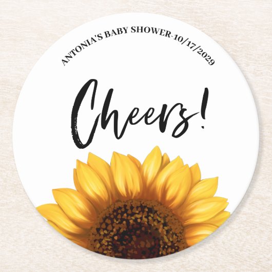 Fall Sunflower Baby Shower ラウンドペーパーコースター (正面)