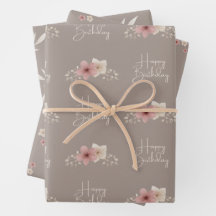 Fall Taupe and Pink Floral Wrapping Paper