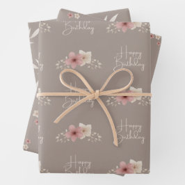 Fall Taupe and Pink Floral Wrapping Paper ラッピングペーパーシート