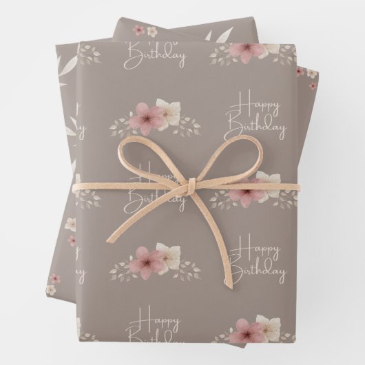 Fall Taupe and Pink Floral Wrapping Paper ラッピングペーパーシート (インサイチュ)