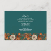 Fall Teal Watercolor Terracotta Floral wedding エンクロージャーカード (正面)