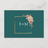 Fall Teal Watercolor Terracotta Floral wedding エンクロージャーカード (裏面)