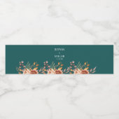 Fall Teal Watercolor Terracotta Floral wedding ペットボトルラベル (シングルラベル)