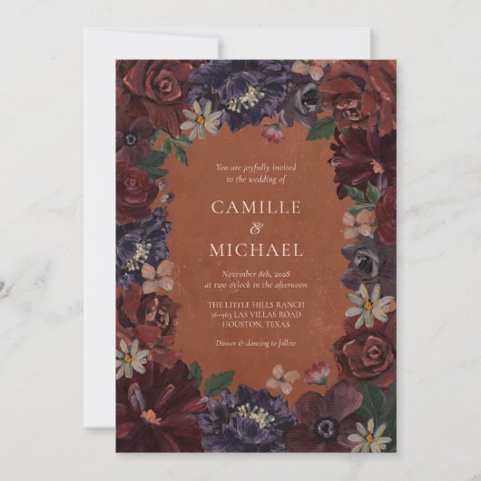 Fall Terracotta Floral Wedding Invitation 招待状 (正面)