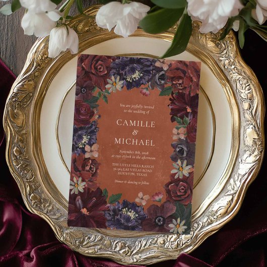 Fall Terracotta Floral Wedding Invitation 招待状