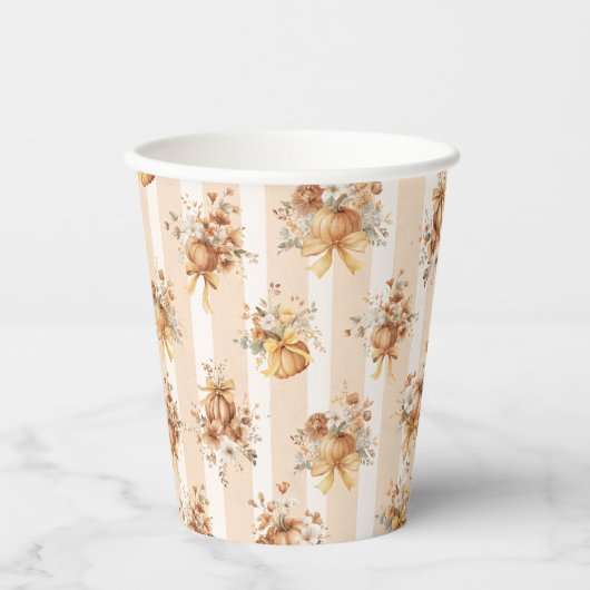 Fall Terracotta Pumpkin Floral Bow Baby Shower  紙コップ (正面)