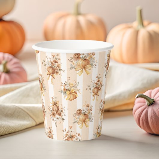 Fall Terracotta Pumpkin Floral Bow Baby Shower 紙コップ