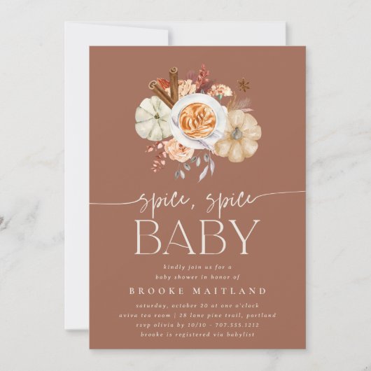 Fall Terracotta Pumpkin "Spice Spice Baby" Shower 招待状 (正面)