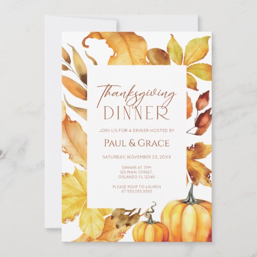 Fall Thanksgiving Dinner Invitation 招待状 (正面)