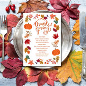 Fall Thanksgiving Printable Menu 案内状