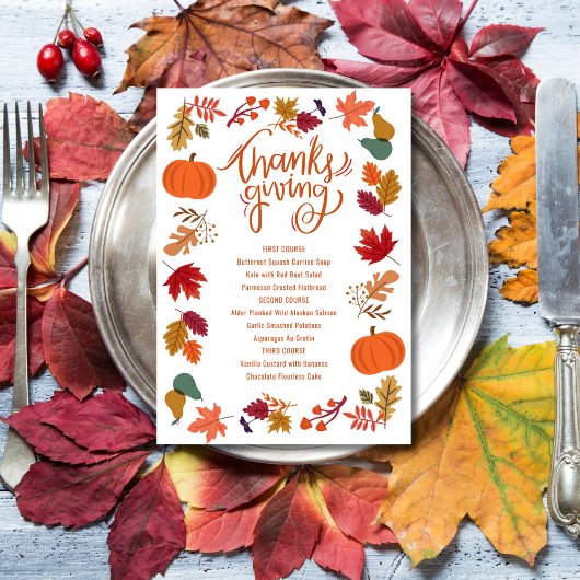 Fall Thanksgiving Printable Menu 案内状