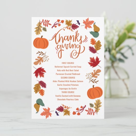 Fall Thanksgiving Printable Menu 案内状 (スタンド正面)