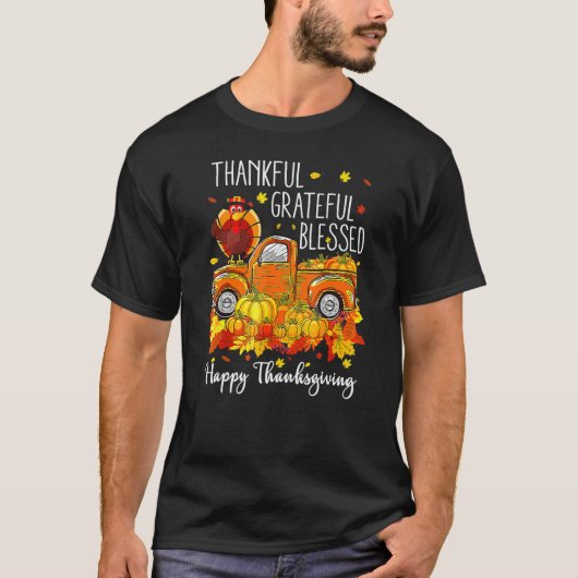 Fall Thanksgiving Turkey Pilgrim Thankful Grateful Tシャツ (正面)