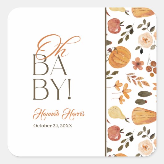 Fall Theme Baby Shower  スクエアシール (正面)