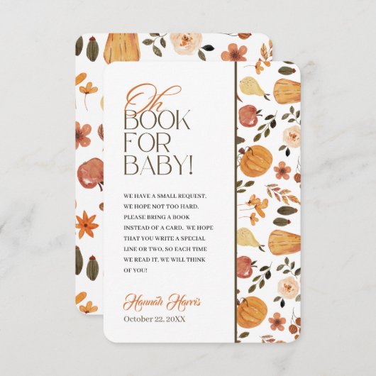 Fall Theme Baby Shower Book Enclosure Card 招待状 (正面/裏面)