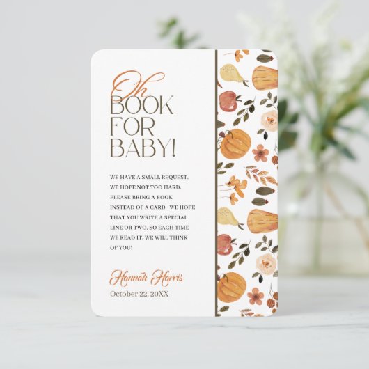 Fall Theme Baby Shower Book Enclosure Card 招待状 (スタンド正面)